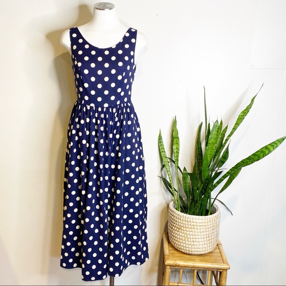 Vintage Dresses & Skirts - Vintage | Navy Blue Polka Dot Midi Dress